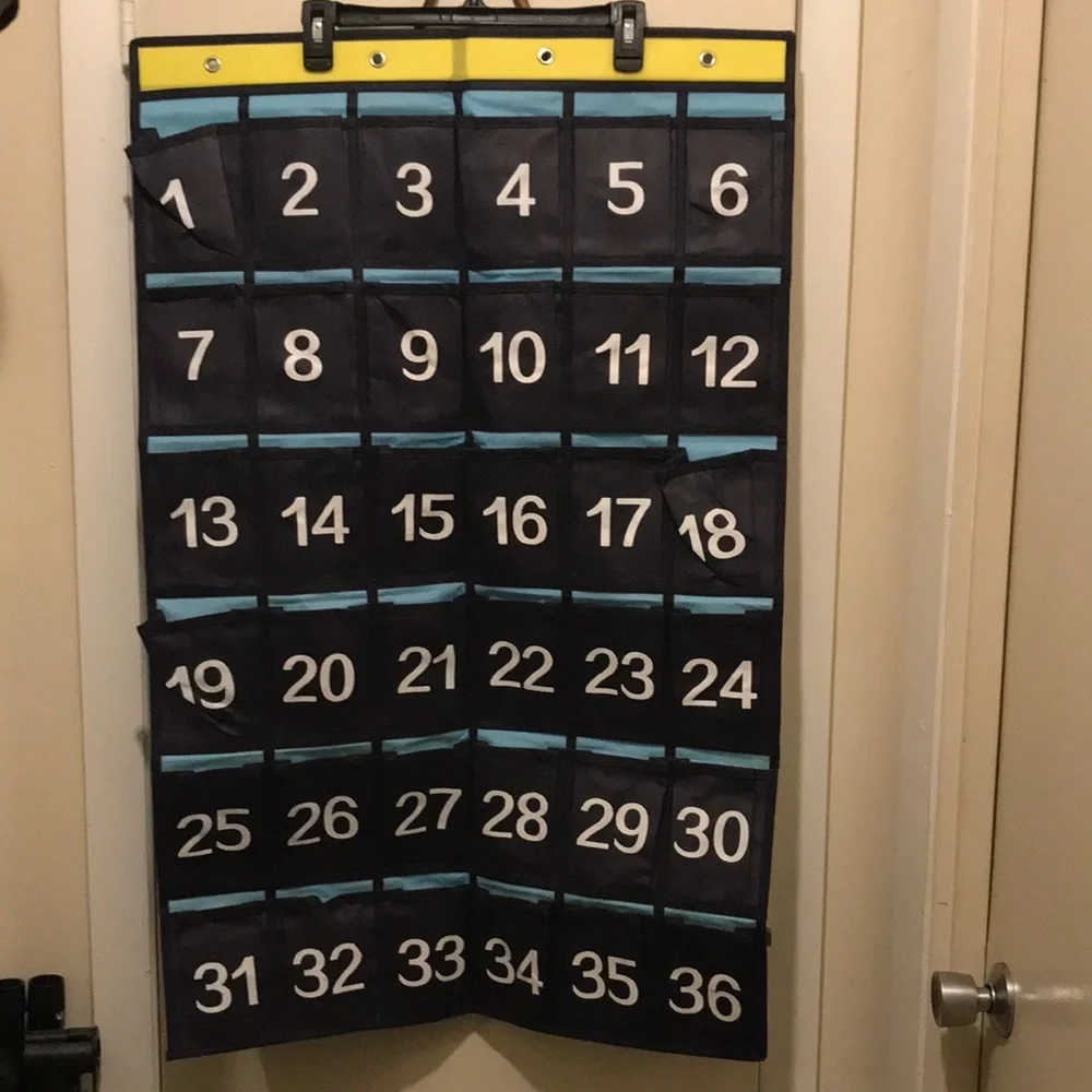 Black and Blue Hanging Pocket Chart. Hooks not included